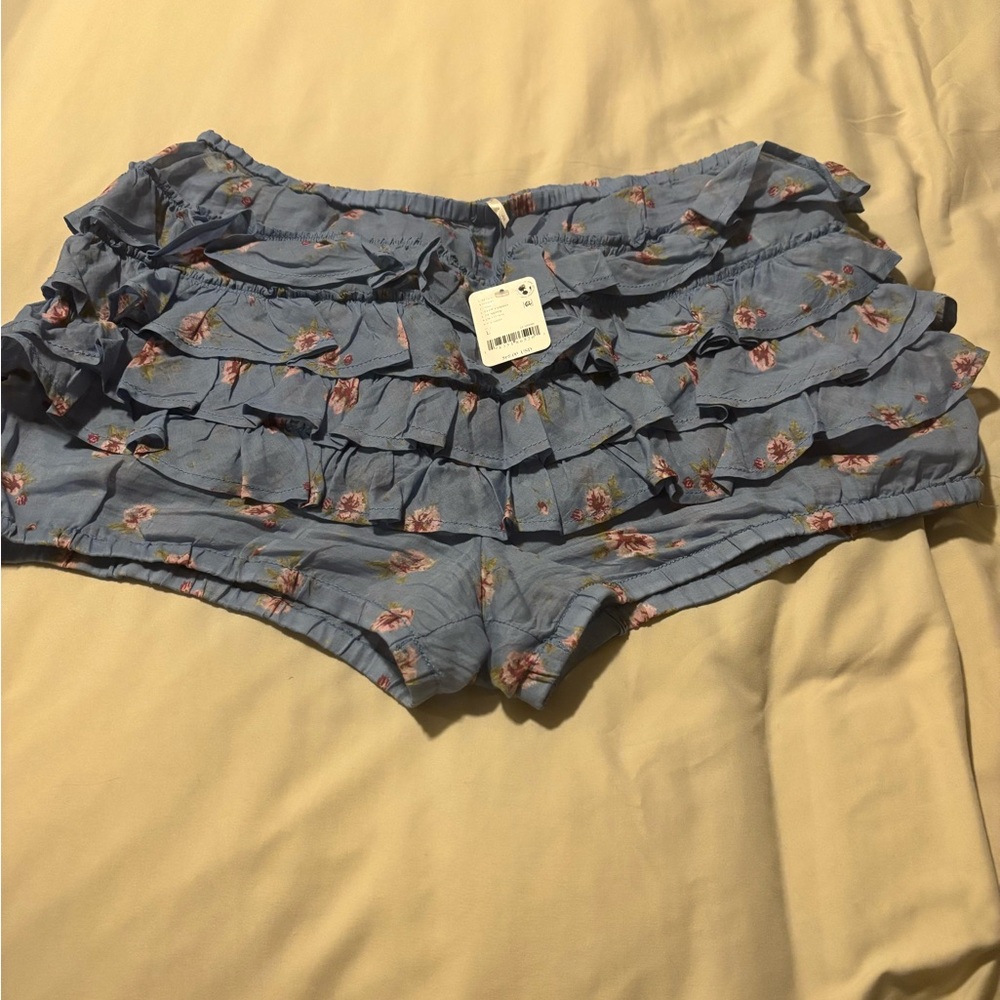 Free People High Waist Blue and Pink Shorts